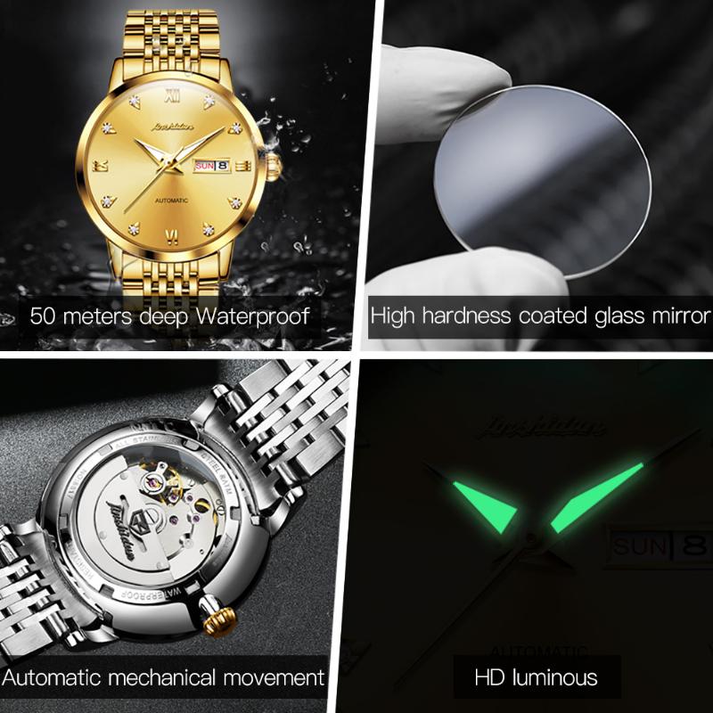 JINSHIDUN Novo Relógio Masculino de Negócios e Lazer Relógio Mecânico Automático Moda Diamante À Prova D'Água Luminoso Relógio Masculino de Alta Qualidade