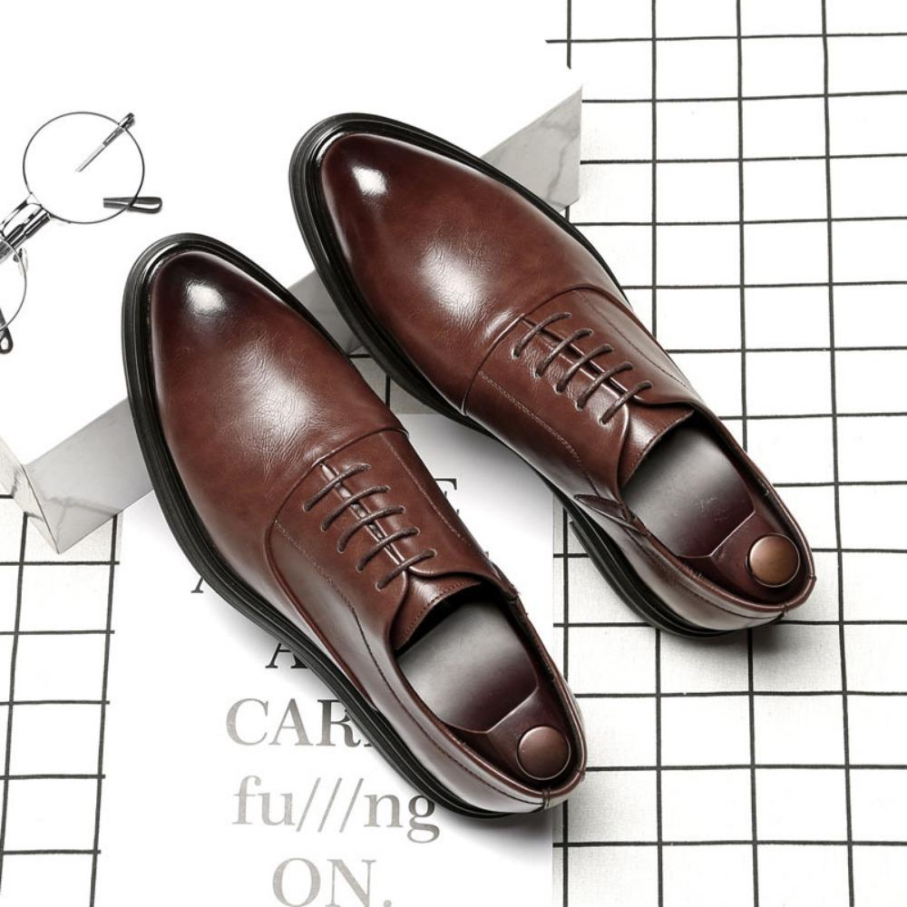 British Pointed Toe Mens Dress Shoes Fashion Casual Leather Shoes Black Big Size Formal Shoes