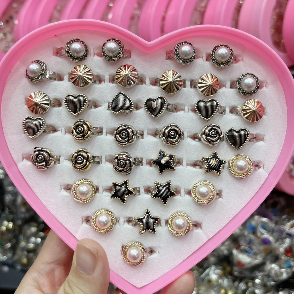 10pcs/Lot Cute Children's Cartoon Rings Glitter Flower Fruit Shape Plastic Adjustable Ope Excluding boxes