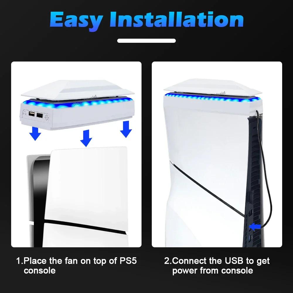 Ventola di Raffreddamento Superiore per PS5 Slim con Luce LED RGB Radiatore Host di Gioco Ventola di Raffreddamento Superiore Antipolvere per Console PS5 Slim