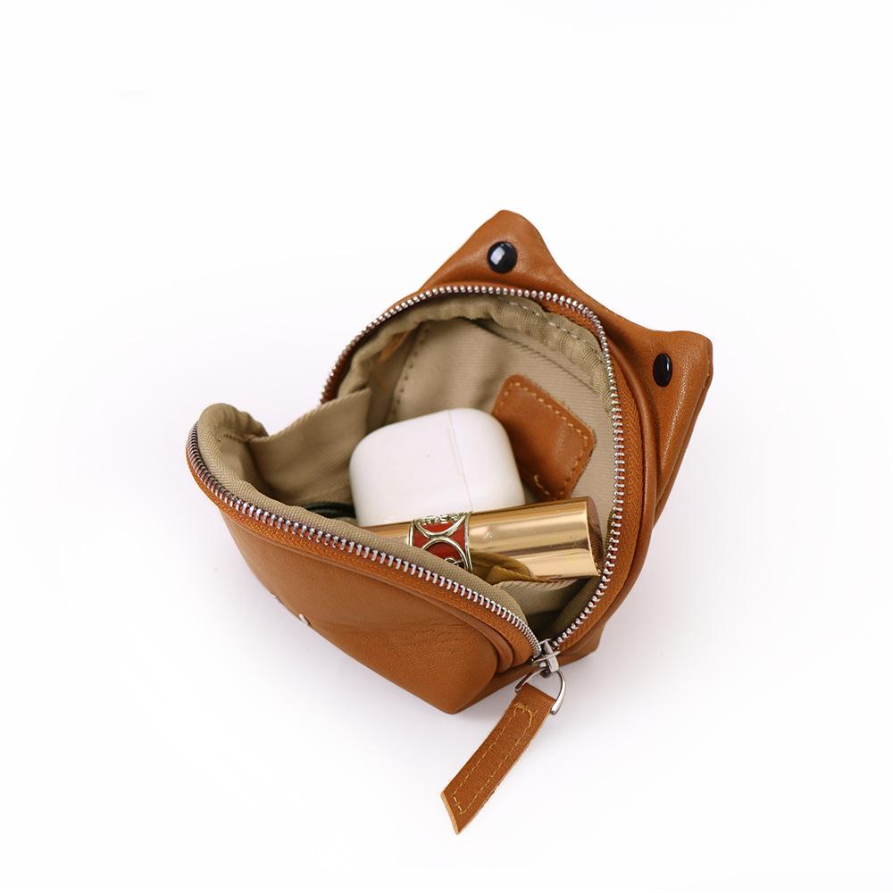 New first-layer cowhide cute frog change bag portable neck coin key storage bag women's small mouth red envelope