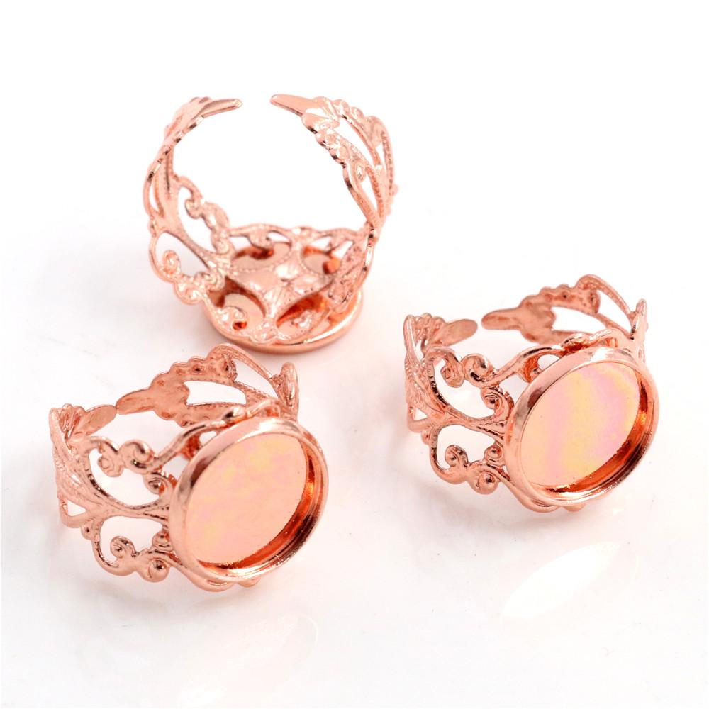

12mm-20mm Classic 6 Colors Plated Copper Material Adjustable Ring Settings Base,Fit 12-20mm Glass Cabochons Ring Bezels 12mm x 10pcs рожевий колір золота