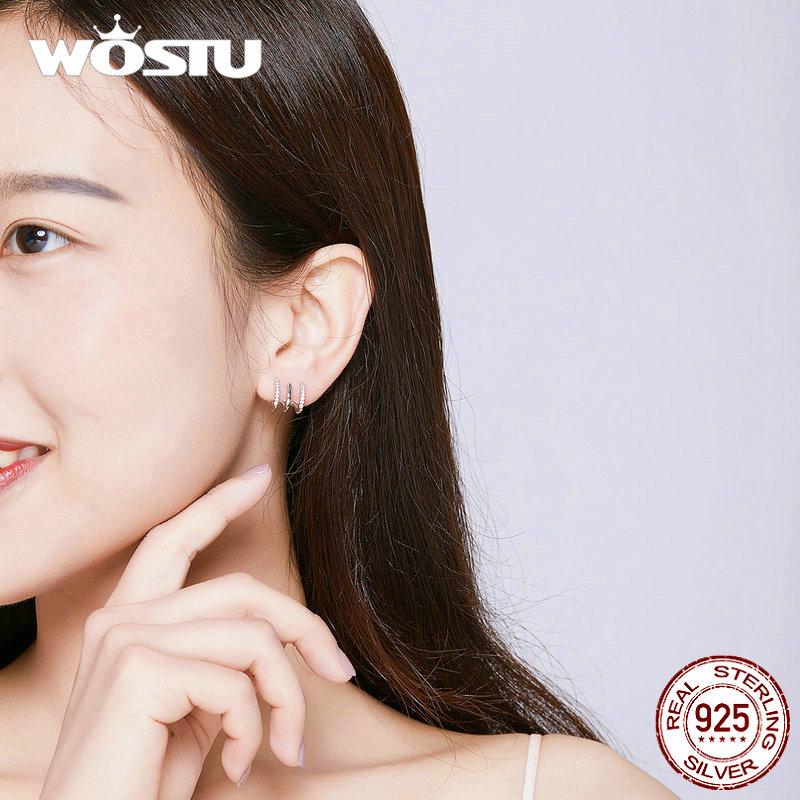 WOSTU New Arrival 100% Real 925 Silver Love Rotation Stud Earrings Cute Square Zircon Earrings For Women CQE585