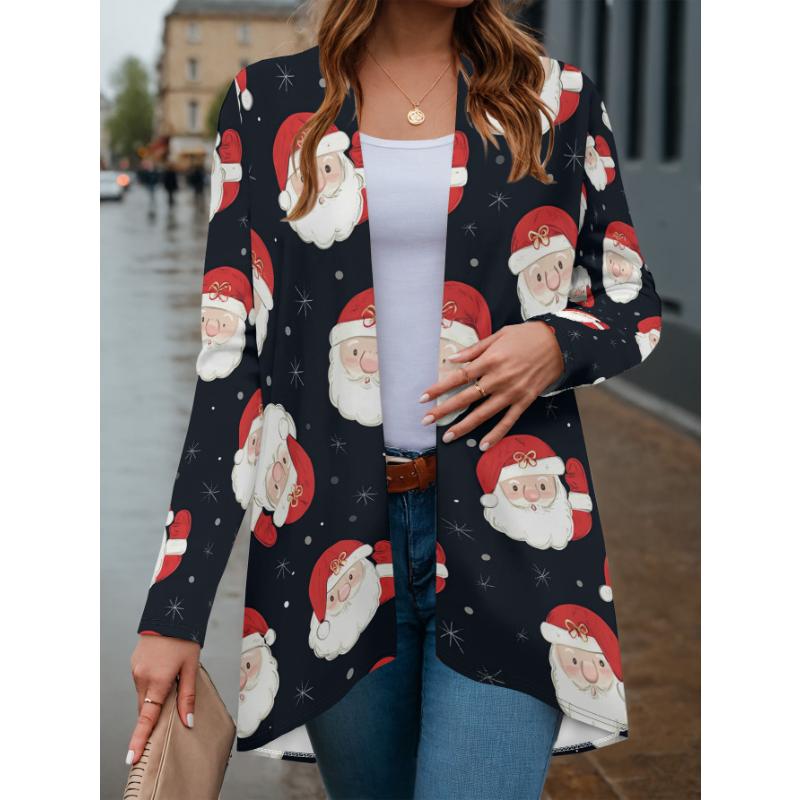 

Женский 3D кардиган с Санта-Клаусом, красный с белым принтом, длинный рукав, V-образный вырез, повседневный стиль, идеально подходит для рождественских праздничных вечеринок 5XL