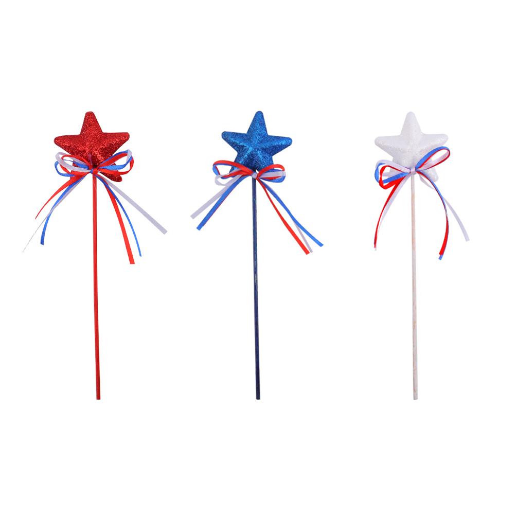 Glitter Star Picks Foam Sparkly Sticks Patriotic Star Picks White Red Blue Star Shaped Ornament Independence Day Party Favors