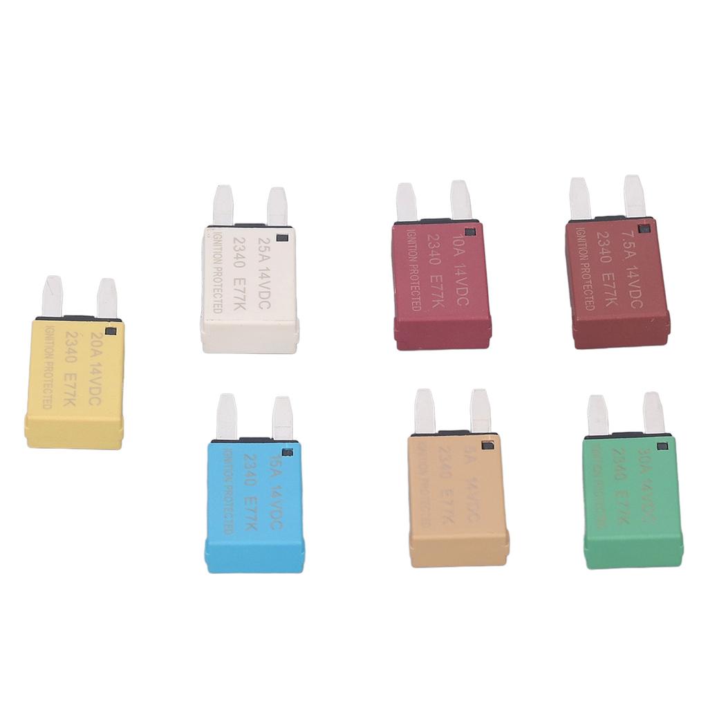 Conjunto de 7 Peças Disjuntor de Rearme Automático 5A 7.5A 10A 15A 20A 25A 30A Fusível de Lâmina ATC ATO para Carro Barco RV