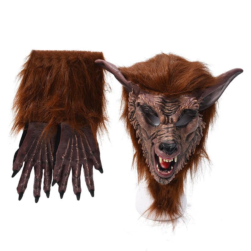 Halloween Cosplay Wolf Mask Gloves Set Latex Animal Head Costume Party