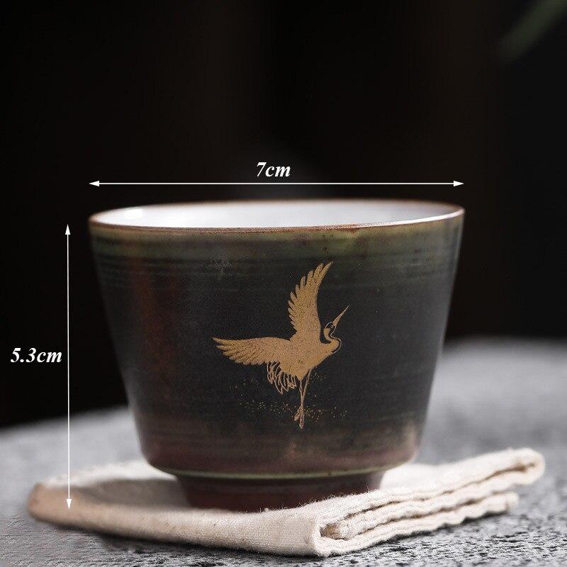 Handmade Coarse Pottery Kiln Change Master Tea Cup Ceramic Hand Painted Crane Teacups Tea Set Drinkware