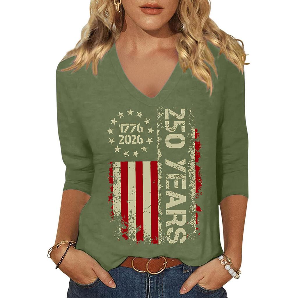 Women's Fashion Casual Independence Day Print Top