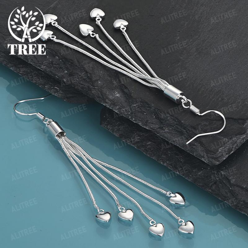 Luxury Noble Jewelry 925 Sterling Silver Heart Long Tassel Drop Earrings Women's Party Wedding Accessories Exquisite Design Gift