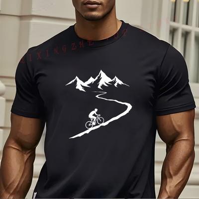 MenS Light Blue Cycling Graphic TShirt Breathable Summer Tee with Mountain Bike Design Funny Present for Mens Tee