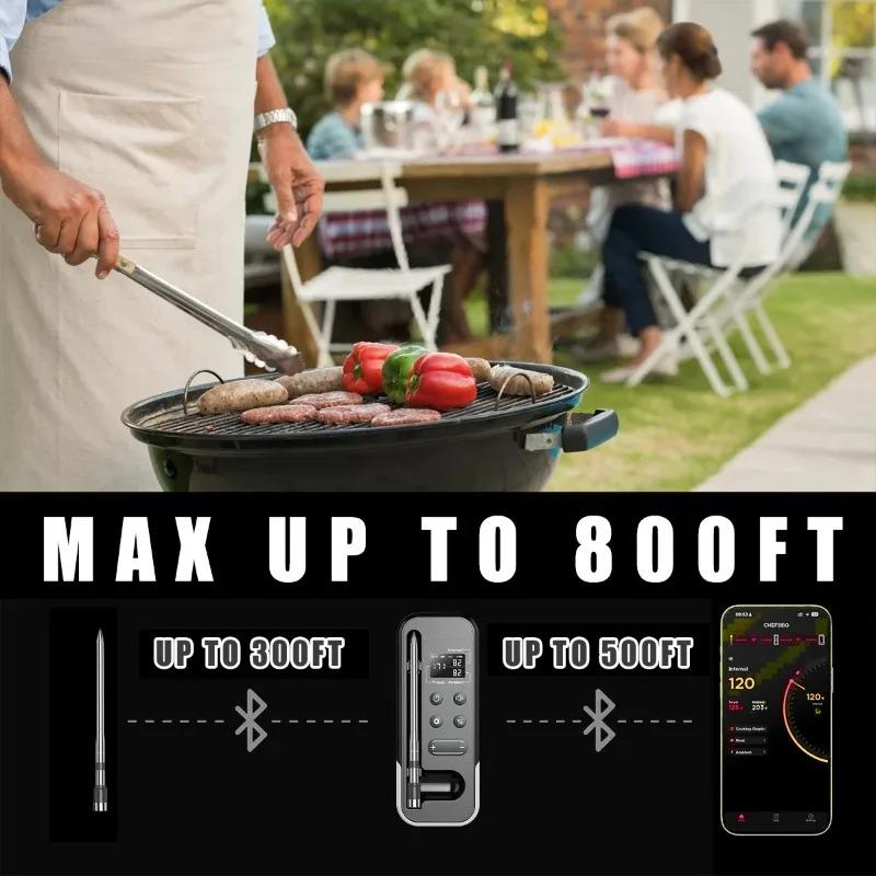 Pro Kitchen Meat Thermometer Bluetooth Wireless Smart BBQ Monitor High Temp Probe Cooking Food Temperature Precision Control