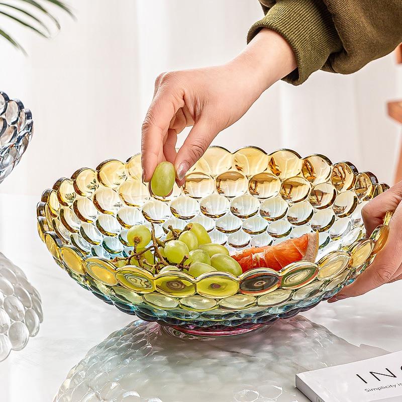 Colorful Crystal Glass Fruit Bowl Large Snack Dish for Home Living Room Dry Fruits Candy Serving Tray
