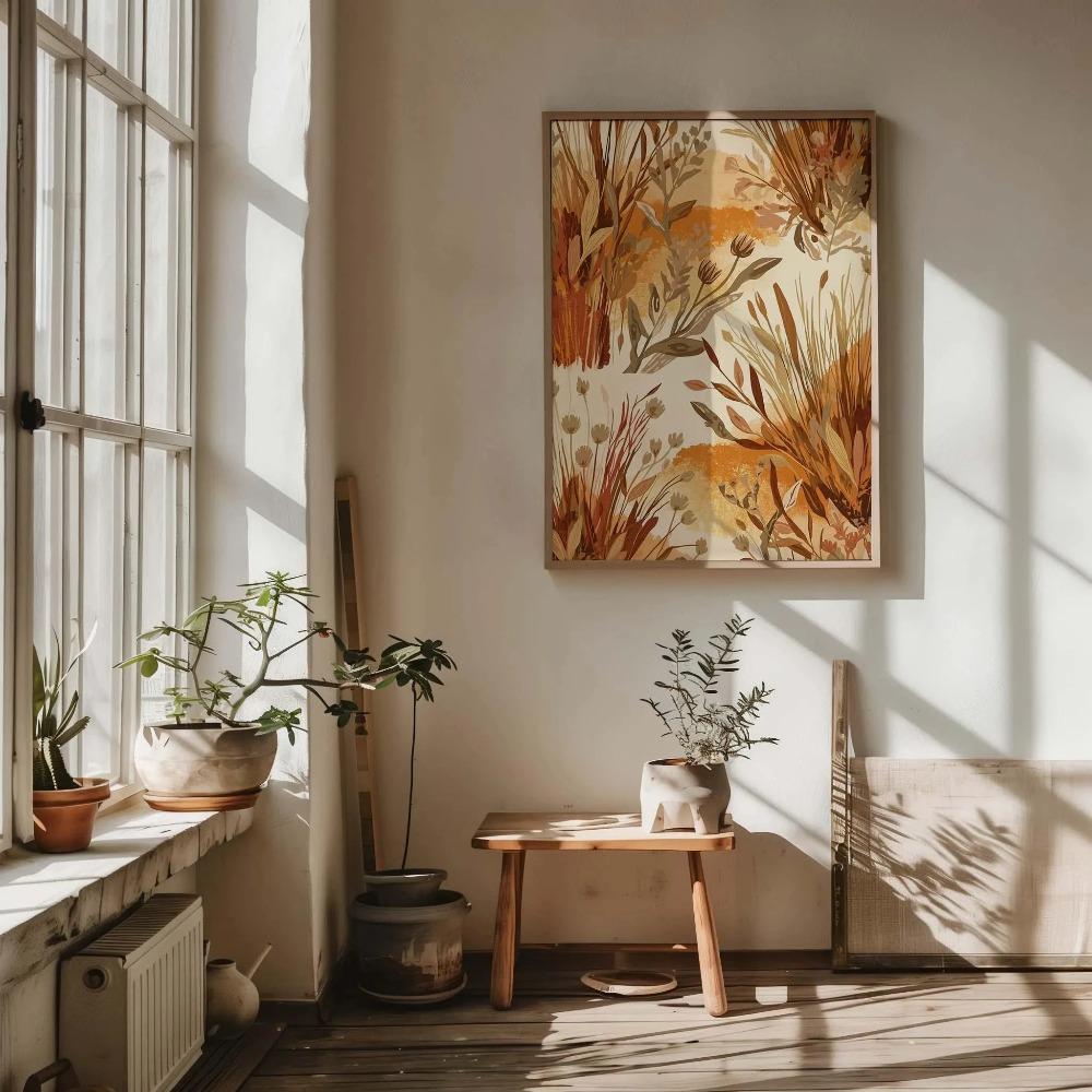 3Pcs Terracotta Autumn Botanical Wall Art, Boho Wildflower Grass Leaf Wheat Watercolor Canvas Prints,Muted Earth Tone Wall Arts