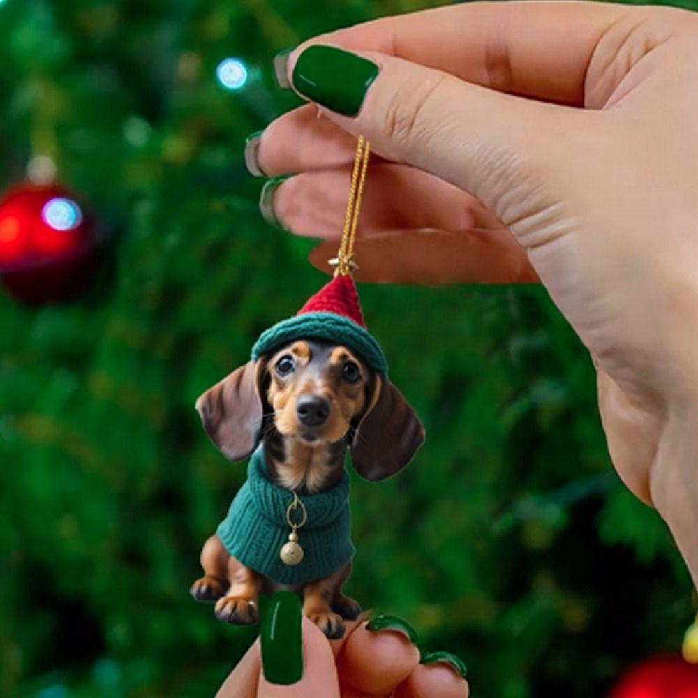 2D Christmas Tree Pendant Cute Dog Car Hanging Interior Christmas Ornaments  Home