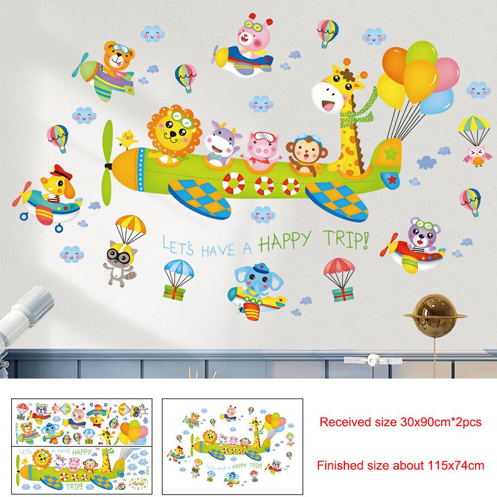 Cartoon Animal Wall Sticker Music Party Plane Balloon Decor Kids Room Nursery Vinyl Removable Decals