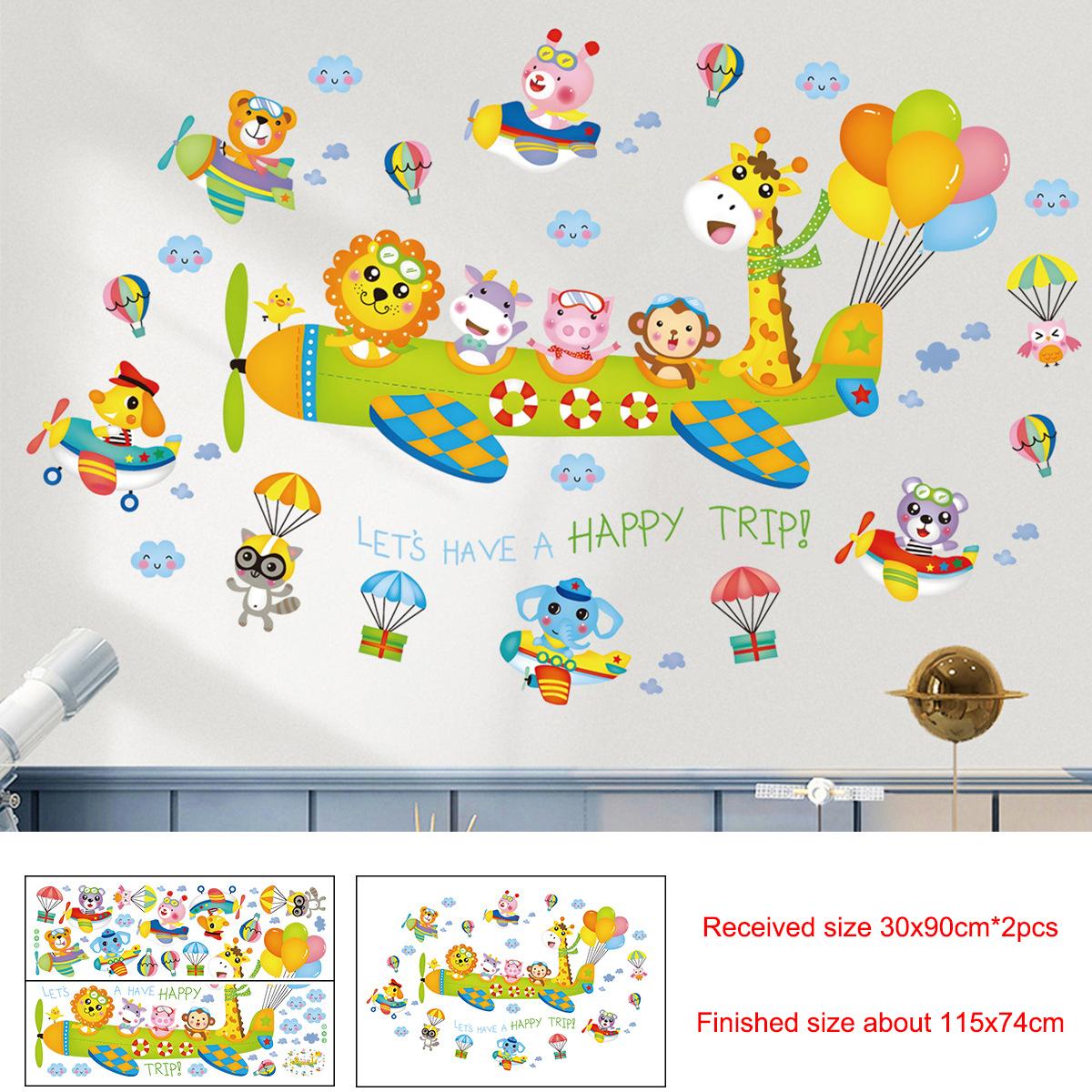 

Мультяшные животные Наклейка на стену Музыкальная вечеринка Самолет Воздушный шар Декор Детская комната Детская Виниловые съемные наклейки 30x90cmx2pcs