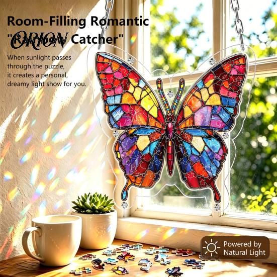 Butterfly Jigsaw Puzzle Ornament Acrylic Suncatcher for Window, Stained Glass Colorful Effect Ornament, Window Hanging Decoration Indoor Outdoor
