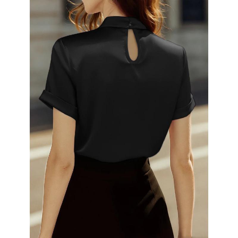 2026 Women's Popular Summer Solid Color Satin Short-Sleeve Top Commuting Shirt