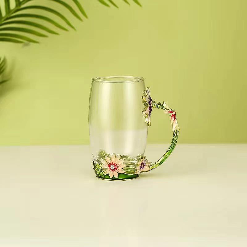Chrysanthemum Enamel Glass Tea Cup - Lead-Free Crystal Coffee Cup Gift