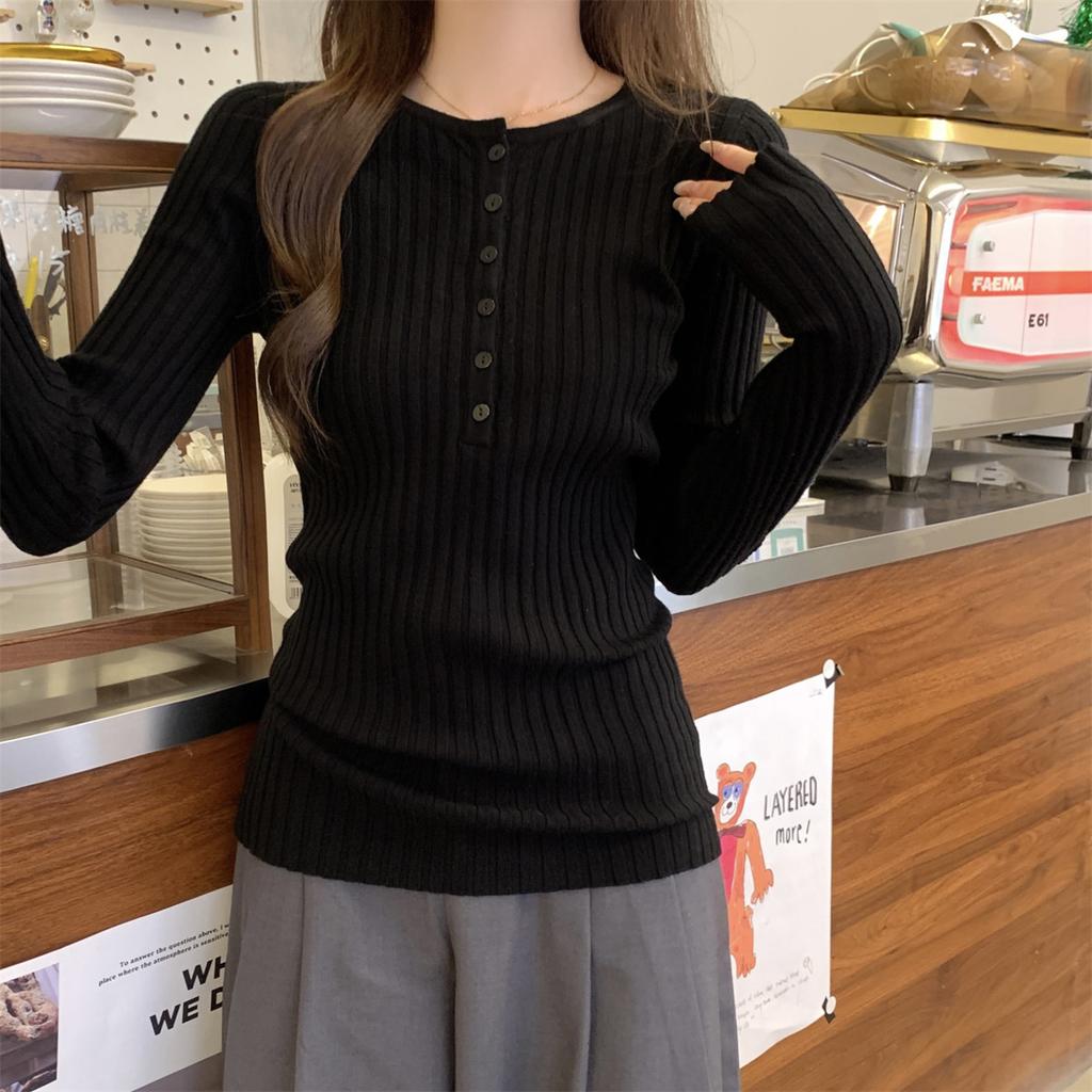 Weicher wachsiger sanfter halb geöffneter Kragenknopf Andy Fleece Strickpullover Damen Herbst und Winter Koreanische Version Langarmpullover mit unterem Oberteil