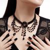 Dark Gothic Cross Pendant Necklace Female, Vintage Multilayer Beaded Tassel Collarbone Collar
