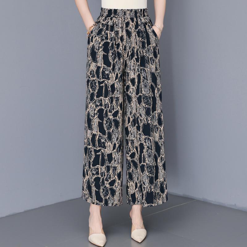 Women's Plus Size Printed Wide Leg Pants, Elastic Waist Summer Casual Trousers (XL-5XL)