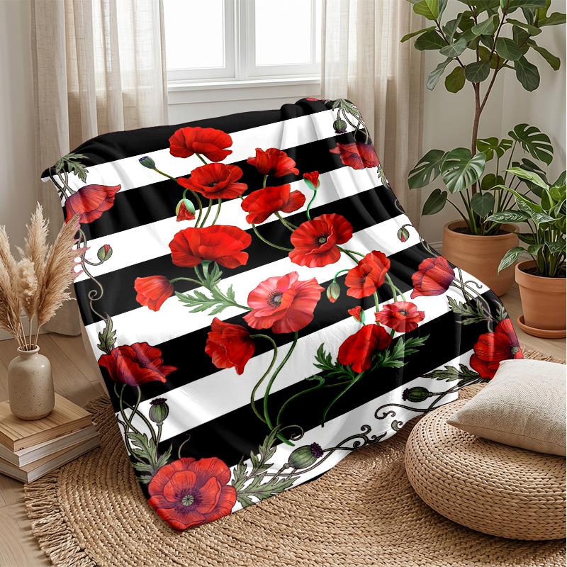 Red Poppies and Butterflies Theme blanket Lightweight Warm Flannel Blanket Decorative Throw Blanket for Home Decoration