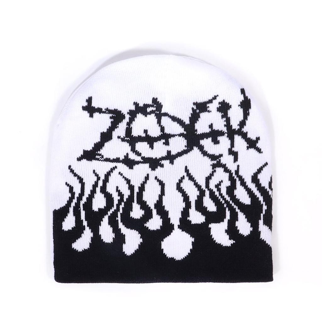 Flame Street Style Pattern Neutral Casual Knitted Hat For Fall And Winter