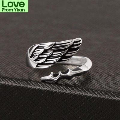Trendy Silver Feather Rings Mens Jewellery Korean Style Angel Wings Open Ring Vintage Gift For Boyfriend Cool Stuff Dropshipping