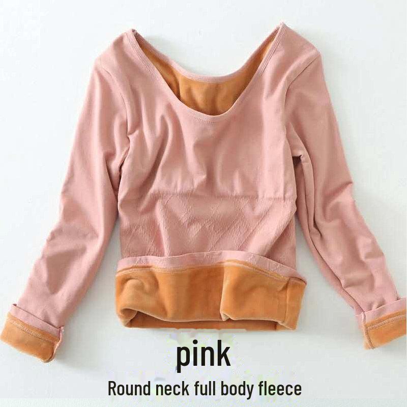 Women's Thermal Underwear Set: Long Sleeve Velvet Round Neck Top