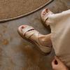 Frauen Sandalen: Weiche Sohle, Keine Laufmüdigkeit, Rindsleder erste Schicht, Kreuzriemen, Dicke Sohle, Lammfellfutter, Offene Hausschuhe, Lässiger Stil.