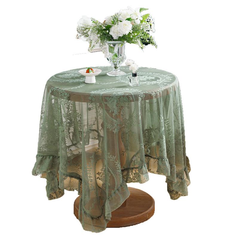 Lotus Leaf Edge Premium Green Hollow Lace Tablecloth Round Mirror Lotus Leaf Edge Small Fresh Lace Tablecloth
