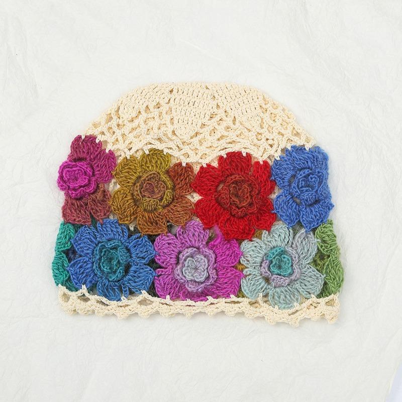 New colorful flower hand-crocheted pullover hat women's outdoor versatile temperament warm head hat