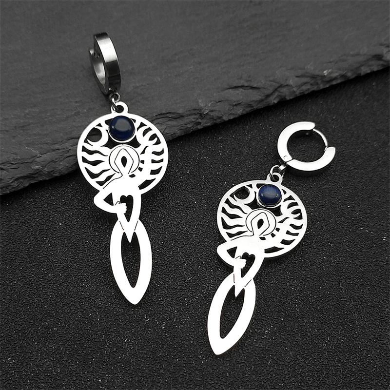 Hexe Dreifachmond Göttin Hekate Creolen für Damen Edelstahl Griechische Mythologie Amulett Ohrring Schmuck E3661SRS01