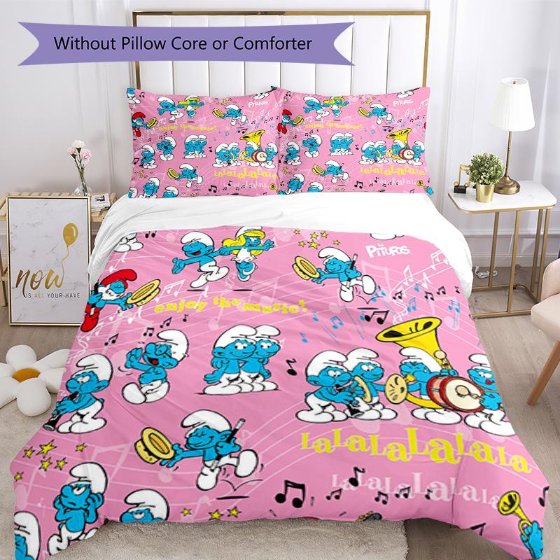 3pcs The Smurfs Bedding Set Duvet Cover Closure Includes 1 Duvet Cover & 2 Pillowcases, Soft and Comfortable for All Seasons.