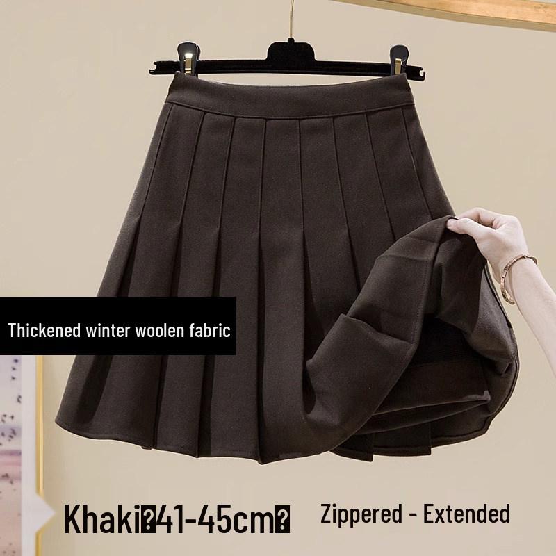 Women's High-Waisted Woolen Pleated A-Line Skirt - Slimming Autumn/Winter Academy Style