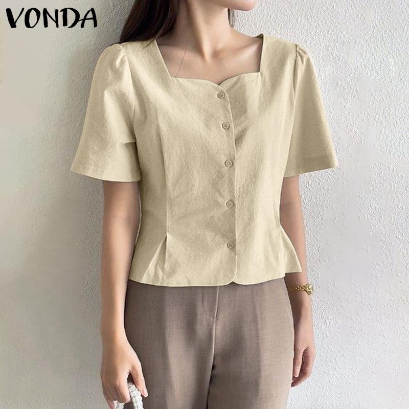 

VONDA женская летняя повседневная рубашка с квадратным воротником и короткими рукавами и пуговицами