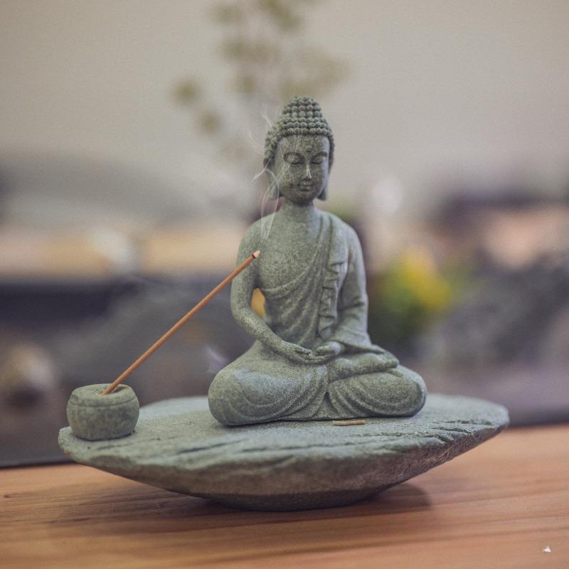 Meditating Buddha Statue Zen Decor Incense Holder Decoration Garden Bonsai Aquarium Fish Tank Home Desk Feng Shui Outdoor Indoor