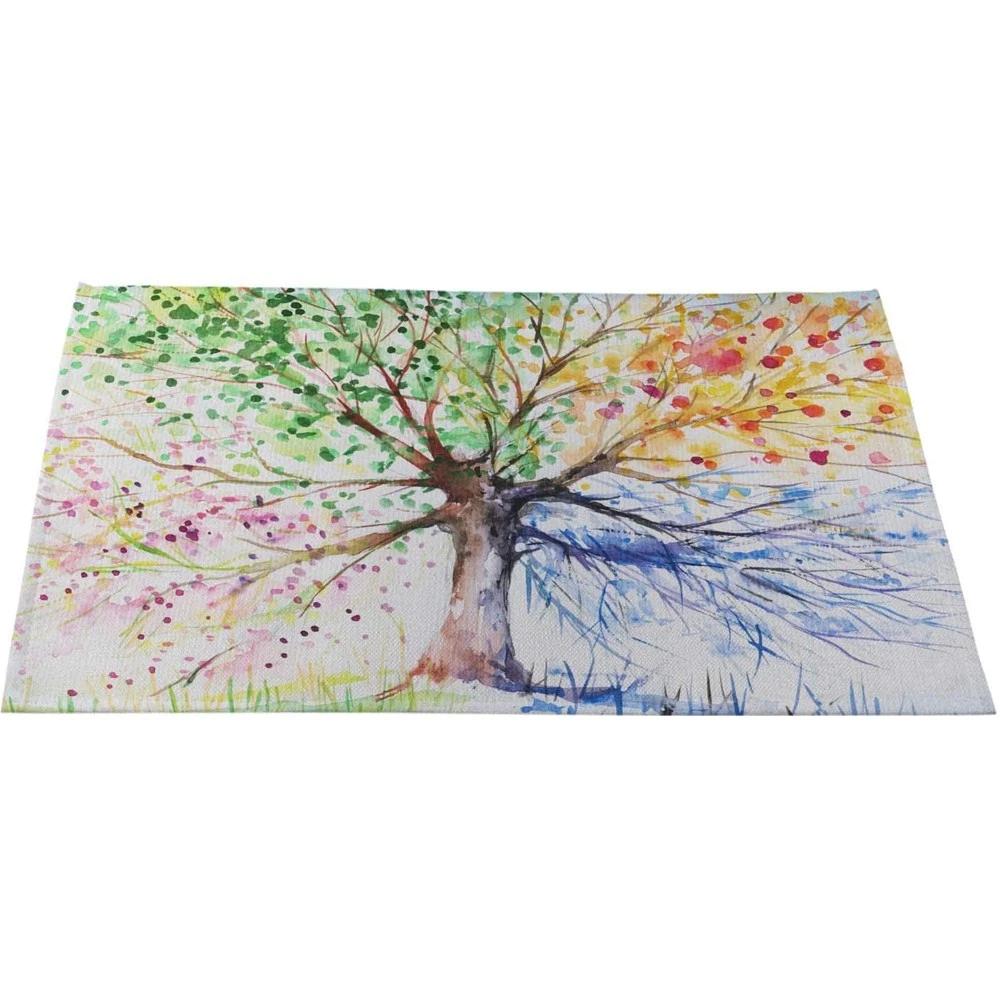 Classic Rose Flower Placemat Linen Table Mat Tree Wooden Style Dining Table Disc Pads Coaster Napperon Plate Bar Tapete De Lugar