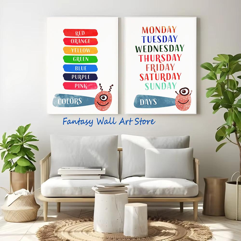 Alphabet Shapes Numbers Days Months Educational Minimalist Classroom Poster Canvas Painting Wall Pictures Home Kids Room Decor