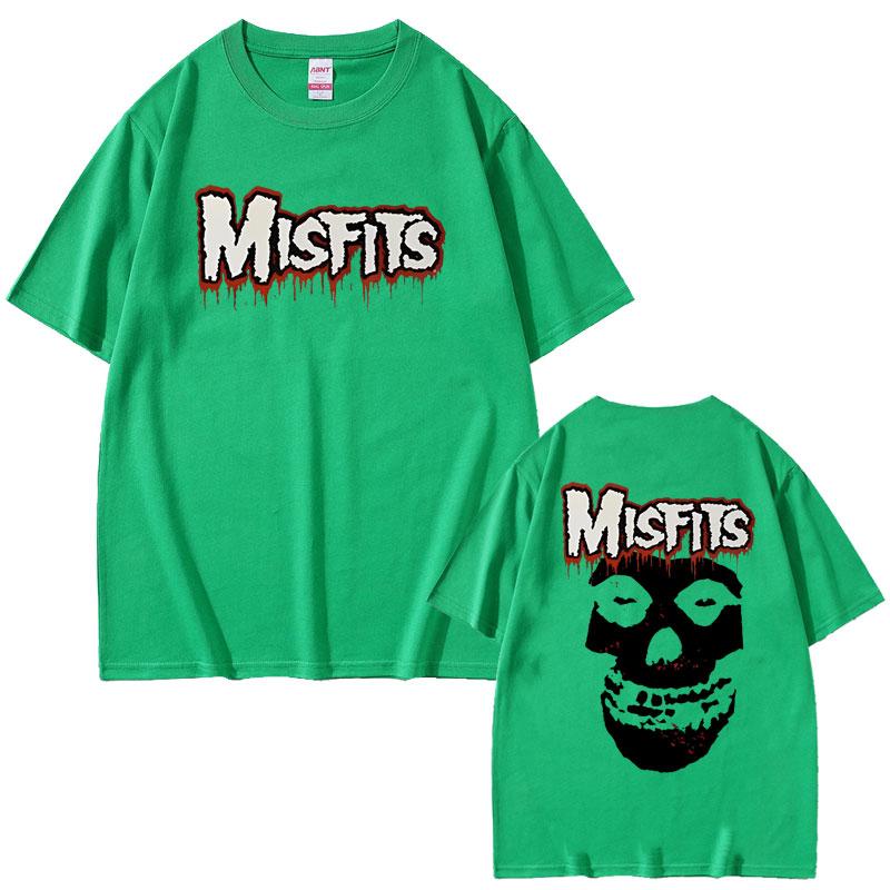 Horror Punk Misfits Skull Rock Double Sided Print T Shirt Unisex Gothic Vintage Oversized Tshirts Male Cotton Short Sleeve Tshirt