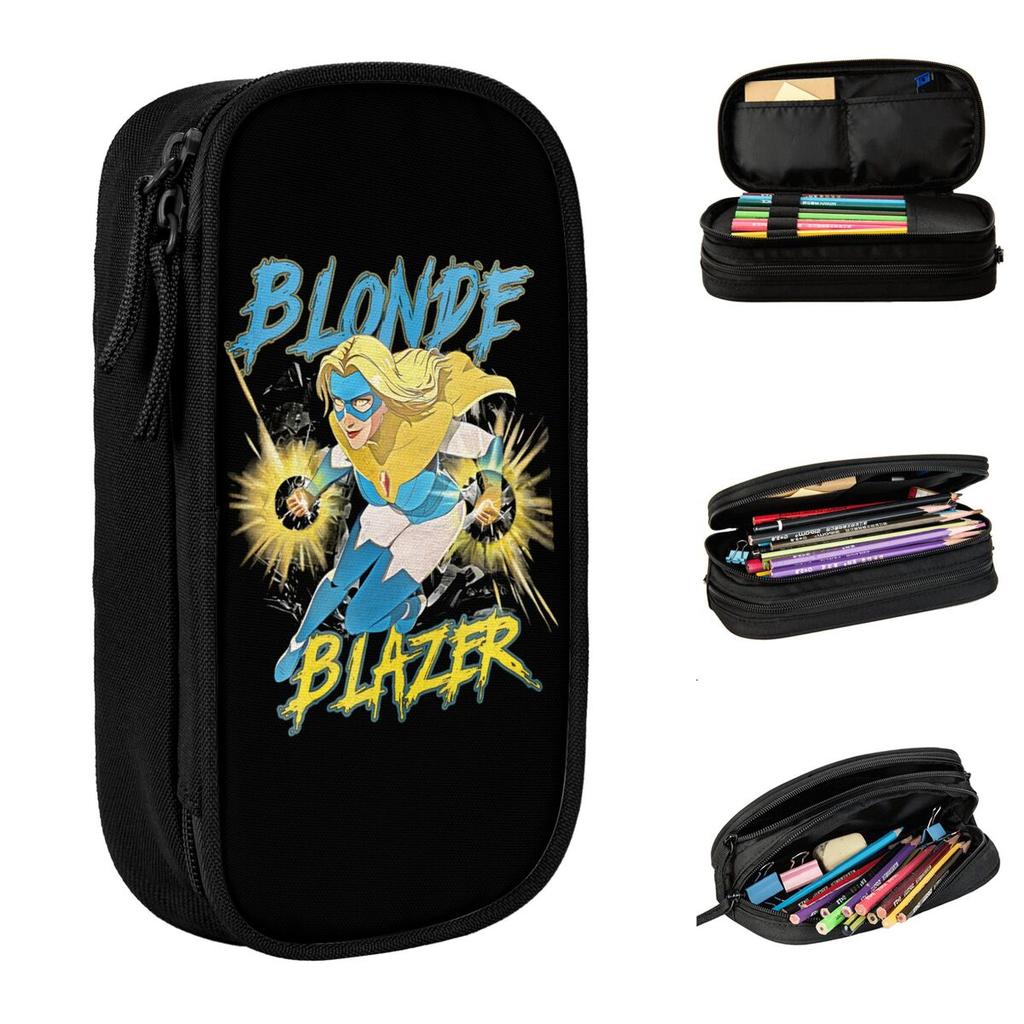 Large-capacity Pencil Pouch Blonde Blazer Dispatch Game Office Accessories Double Layer Pen Case Girl Make Up Bag Birthday Gift