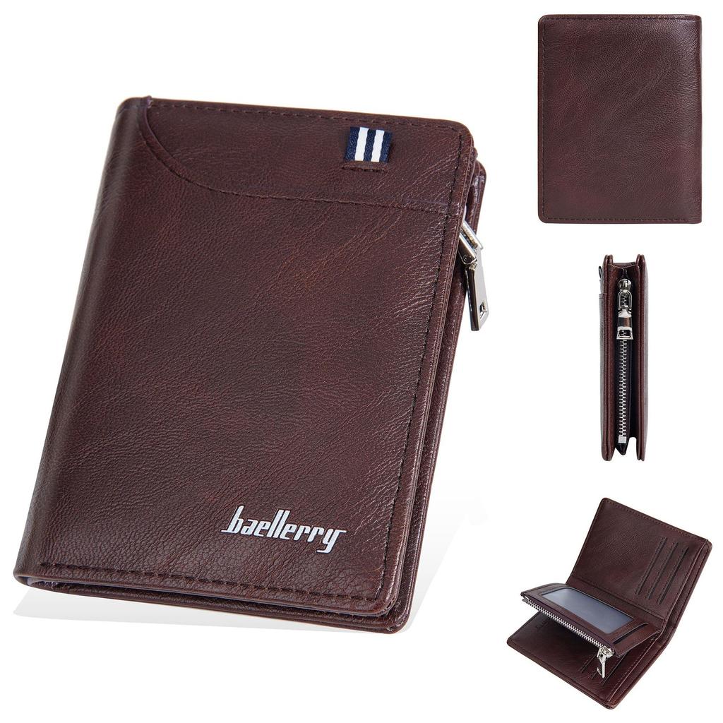 Yeni erkek cüzdanı kısa, iş çok kartlı fermuarlı bozuk para çantası cüzdan