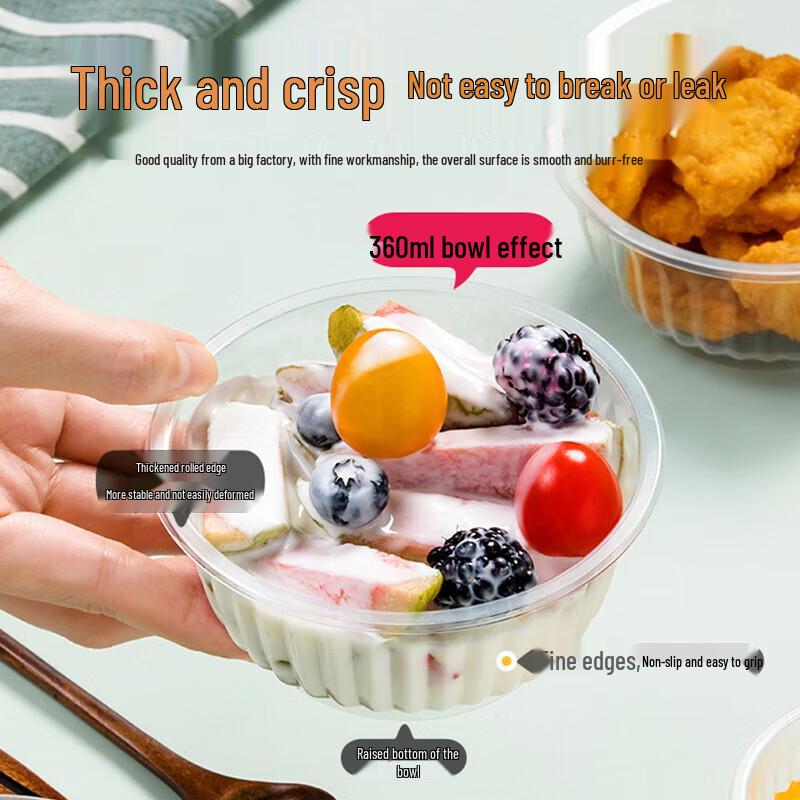 CHAHUA Disposable Transparent Plastic Soup Bowls, 500ml