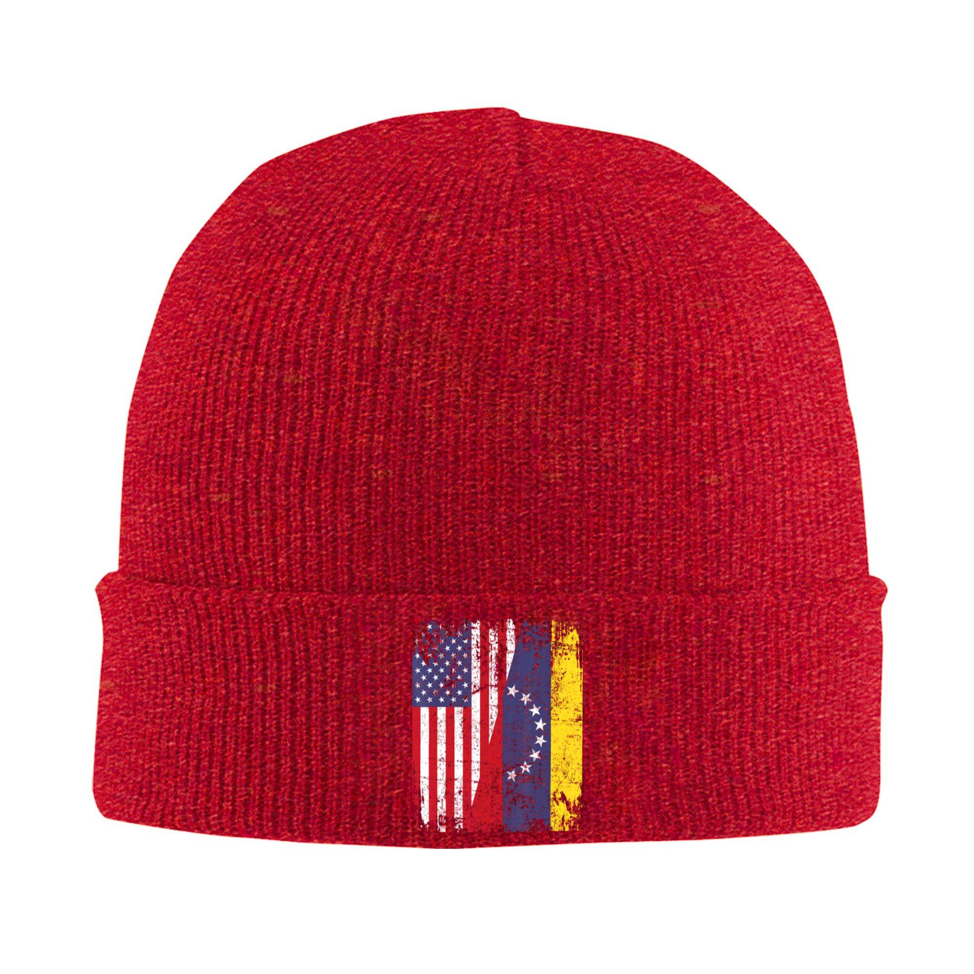 Venezuelan Roots Half American Flag Venezuela Knit Hat  Beanie Hats Kpop Elastic Unisex Bonnet Hats Winter Pattern Retro Caps Gift One Size