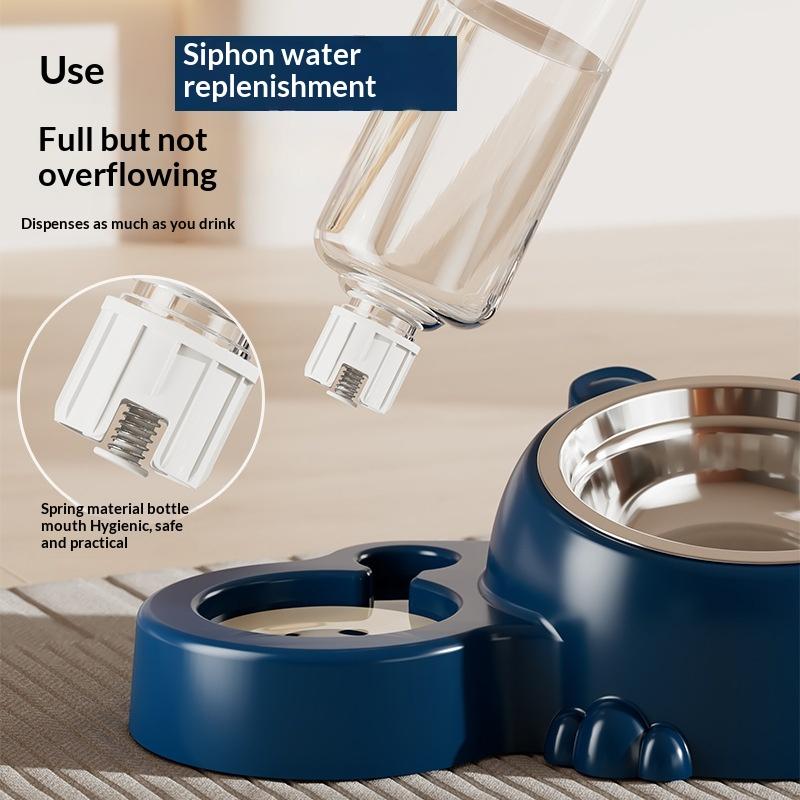 Pet Bowl 2-in-1 Auto Water Feeder, Tilted Elevated Cat Dog Bowl For Food & Water, Anti-Choking Slow Feeder Dish For Pets