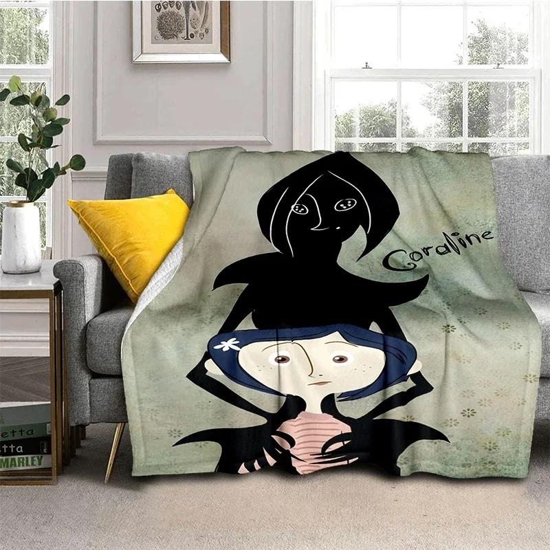 Coraline Animated Movie Throws Blanket Picnic Super Soft kawaii Blanket for Travel Bedding Couch Sofa Bed Blanket Birthday Gift