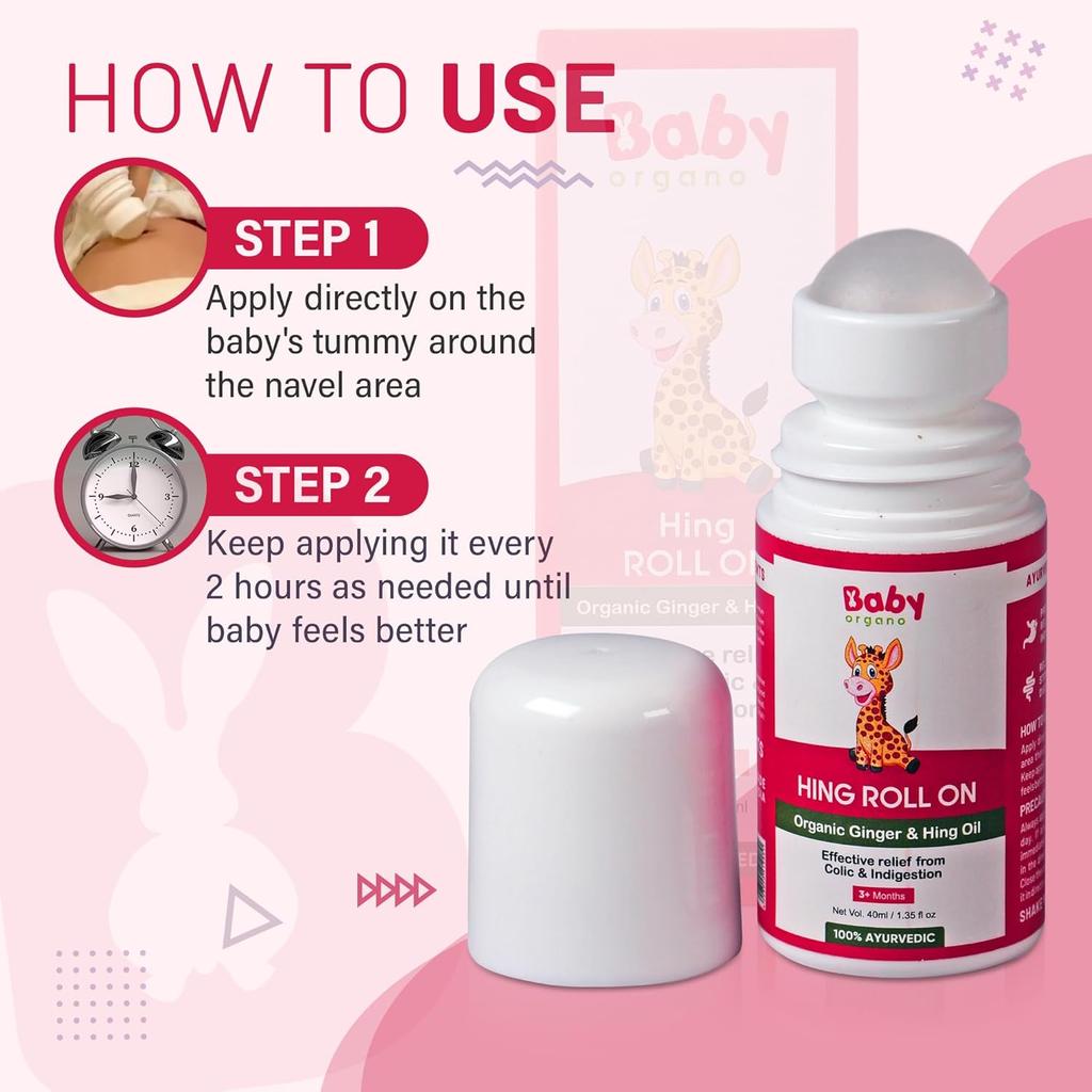 Baby Organo Roll On Combo Pack for Kids Gas Relief and Cold Care Aromatherapy Essential Oil Blend for Babies 40ml Pack of 2