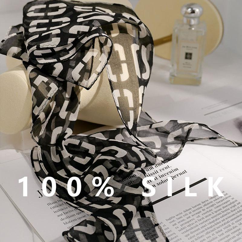 [Georgette] 100% mulberry silk scarf, black and white circle, light silk scarf, gauze, scarf for gift mother